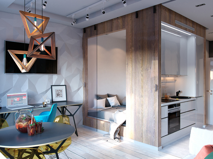Дизайн-проекты квартир-студий в стиле лофт площадью 30 кв.м.
