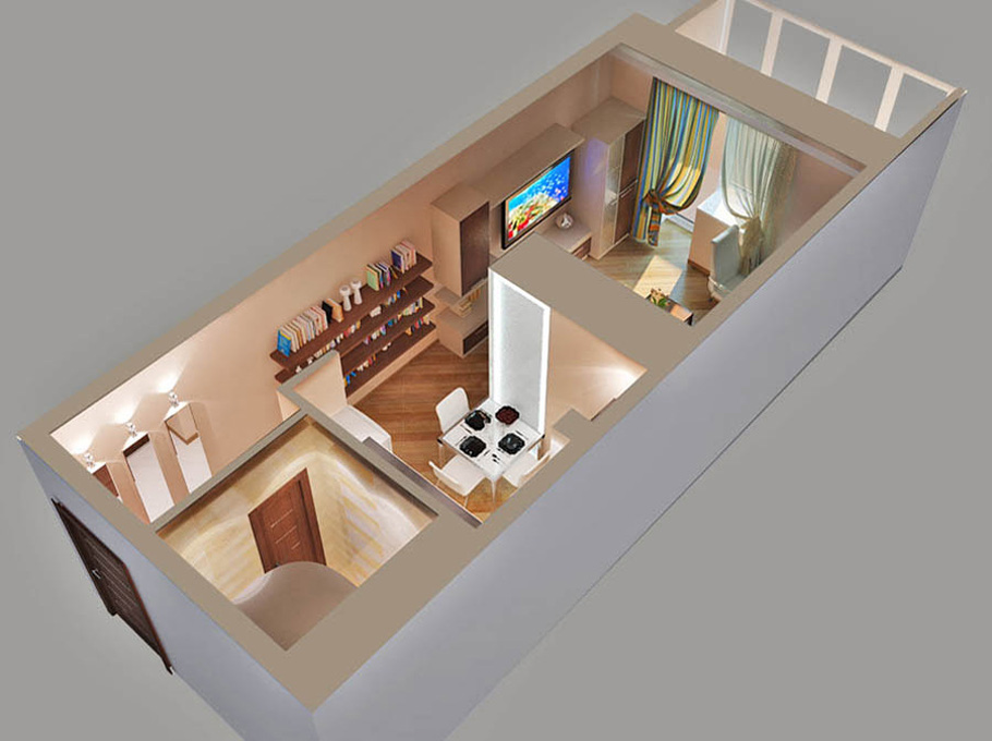 3D дизайн квартиры-студии от КНП