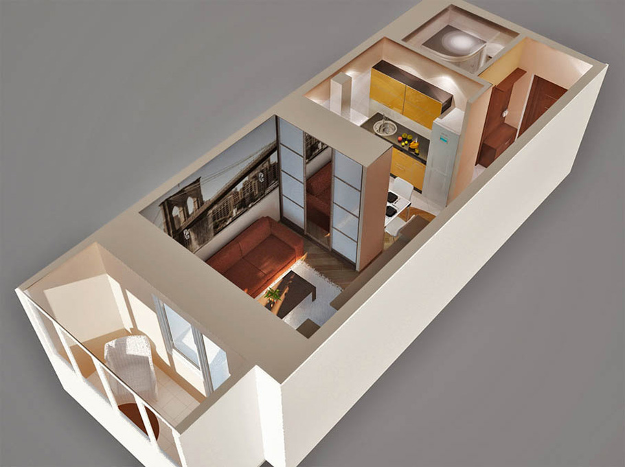 Дизайн квартиры студии 25 кв.м: разделение на зоны, фото с одним окном
