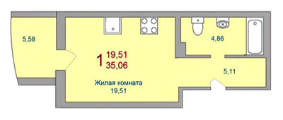 Планировка квартир-студий 
Новосибирск, ул. Кузьмы Минина, 3, ЖК Четыре мушкетера